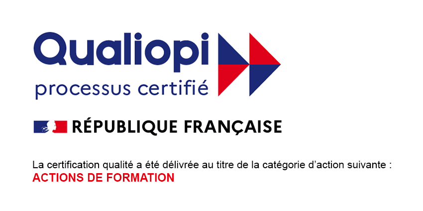 Logo Qualiopi permet de garantir que le processus est certifié au titre de la catégorie Action de formation